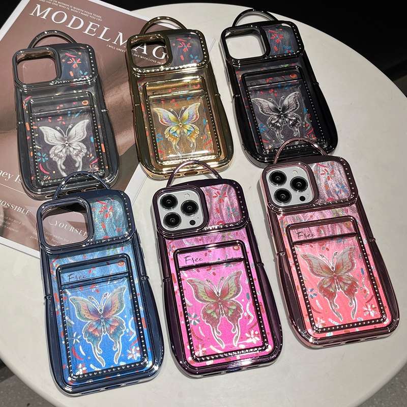 For iPhone 11 Electroplated Card Slot Laser Butterfly Cardboard TPU Phone Case(Blue)