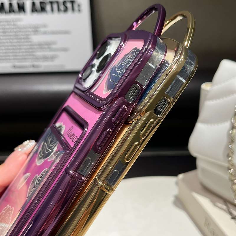 For iPhone 14 Plus Electroplated Card Slot Laser Rose Cardboard TPU Phone Case(Pink)