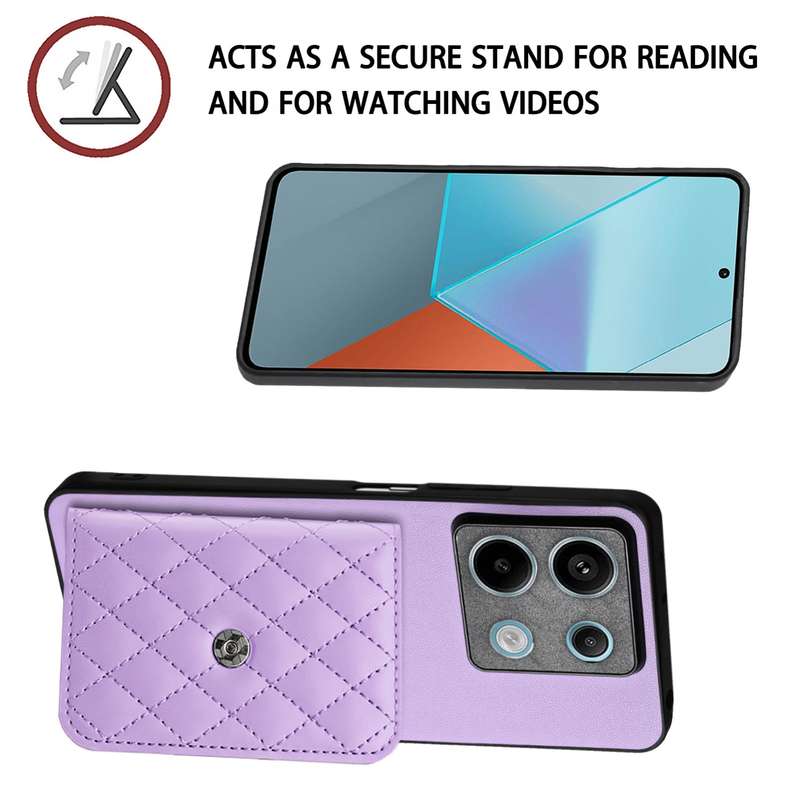 For Xiaomi Redmi Note 13 5G Global Rhombic Texture Card Bag RFID Phone Case(Light Purple)
