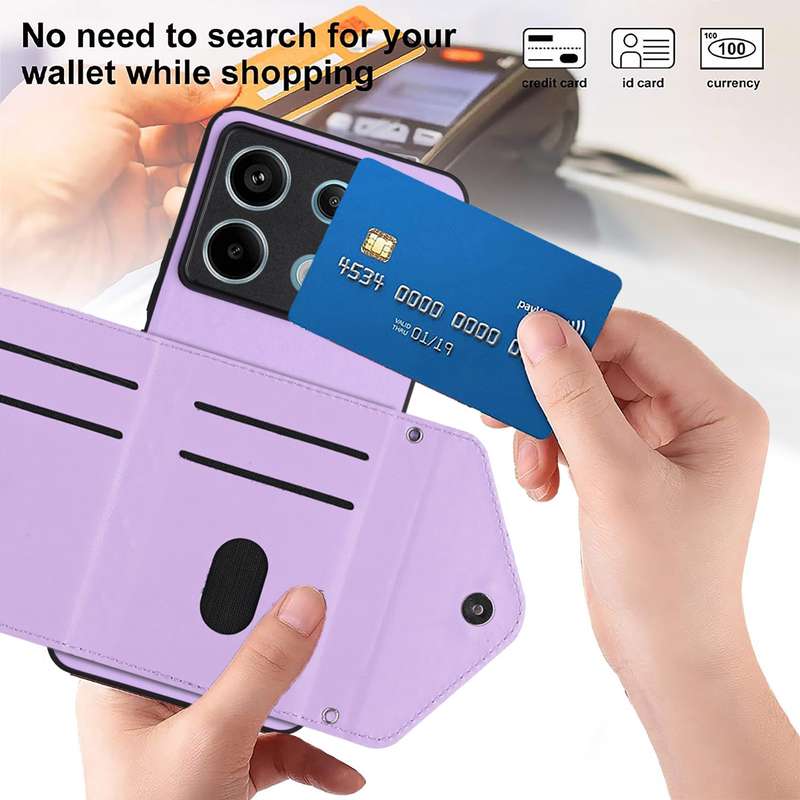 For Xiaomi Redmi Note 13 5G Global Rhombic Texture Card Bag RFID Phone Case(Light Purple)