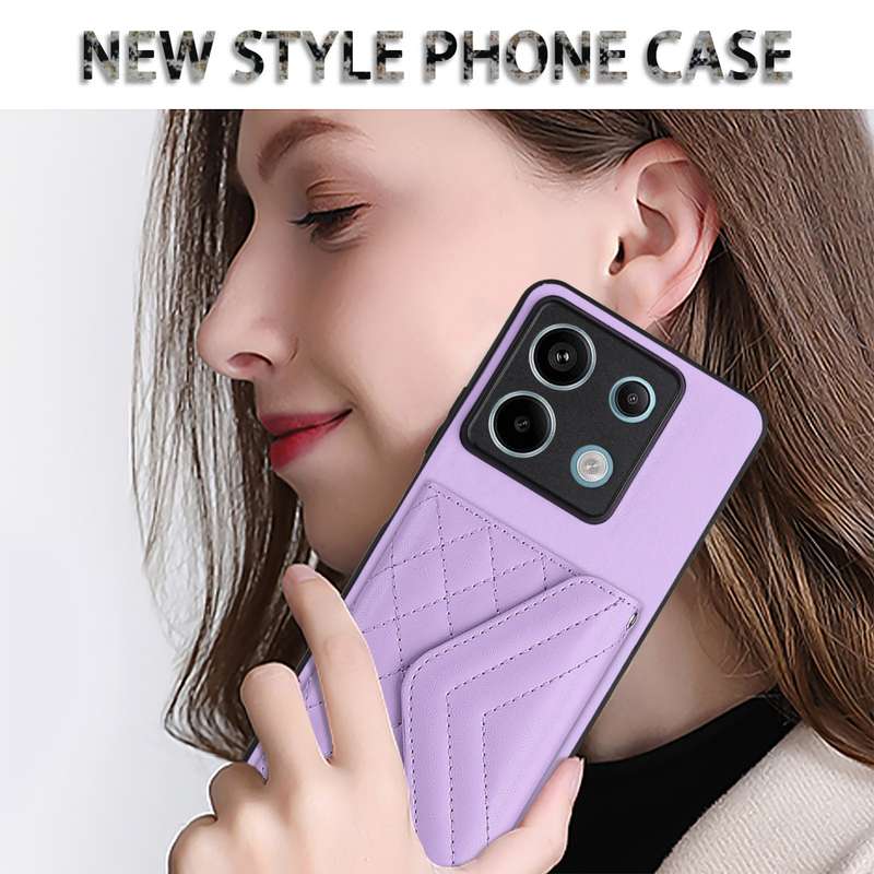 For Xiaomi Redmi Note 13 5G Global Rhombic Texture Card Bag RFID Phone Case(Light Purple)