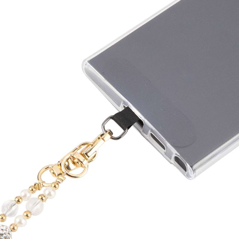 Mobile Phone Anti-lost Long Chain Flash Diamond Pearl Crossbody Lanyard(Black)