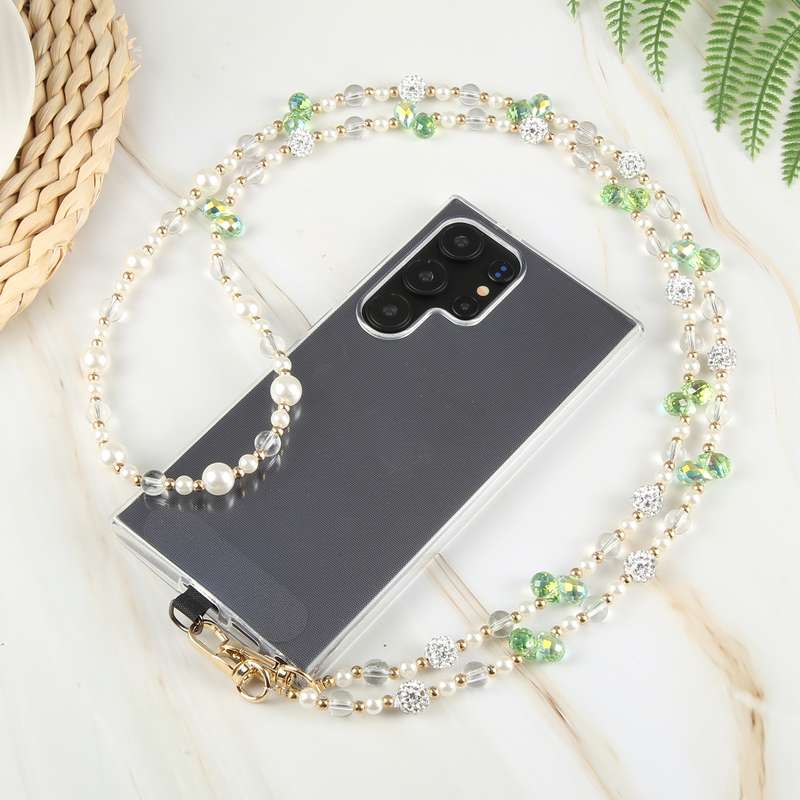Mobile Phone Anti-lost Long Chain Flash Diamond Pearl Crossbody Lanyard(Black)