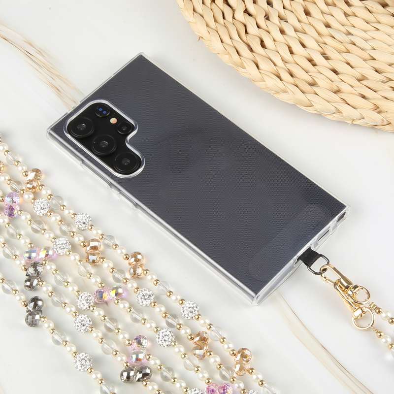 Mobile Phone Anti-lost Long Chain Flash Diamond Pearl Crossbody Lanyard(Black)