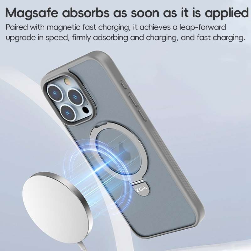 For iPhone 15 Pro ZGA Magsafe Holder PC Hybrid TPU Phone Case(Black)