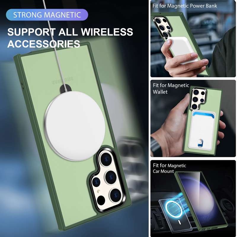 For Samsung Galaxy S23 Ultra MagSafe Holder Skin-feel PC Hybrid TPU Phone Case(Dark Green)