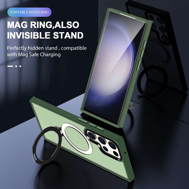 For Samsung Galaxy S23 Ultra MagSafe Holder Skin-feel PC Hybrid TPU Phone Case(Dark Green)