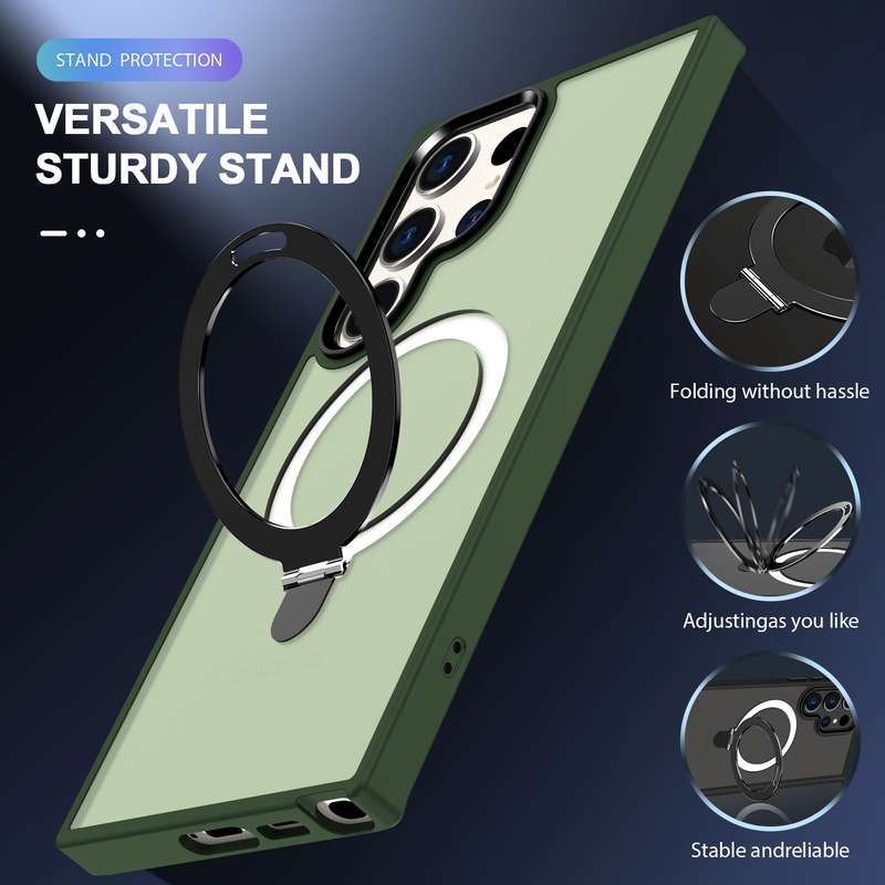 For Samsung Galaxy S23 Ultra MagSafe Holder Skin-feel PC Hybrid TPU Phone Case(Dark Green)