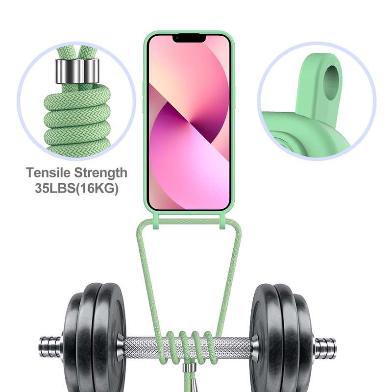 For iPhone 15 Integrated Card Bag Solid Color Liquid Silicone Phone Case with Lanyard(Green)