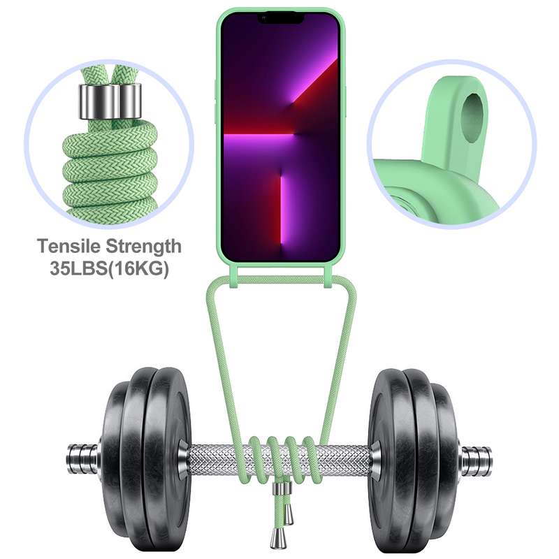 For iPhone 14 Pro Max Integrated Card Bag Solid Color Liquid Silicone Phone Case with Lanyard(G