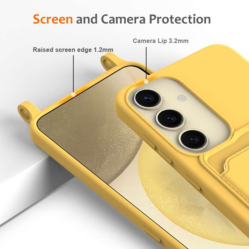 For Samsung Galaxy S24 5G Integrated Card Bag Solid Color Liquid Silicone Phone Case with Lanya