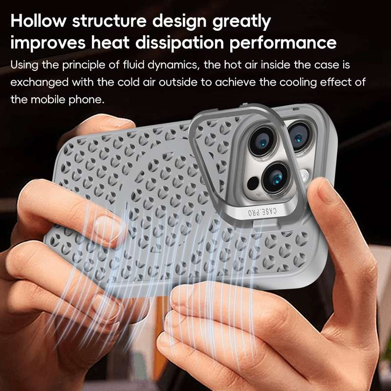 For iPhone 14 Hollow Cooling Lens Holder MagSafe Magnetic TPU Phone Case(Black)