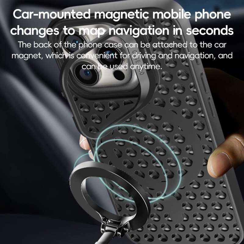 For iPhone 14 Hollow Cooling Lens Holder MagSafe Magnetic TPU Phone Case(Black)