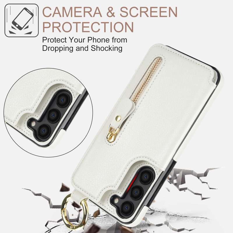 For Samsung Galaxy S23+ 5G Litchi Texture Zipper Double Buckle Card Bag Phone Case(White)