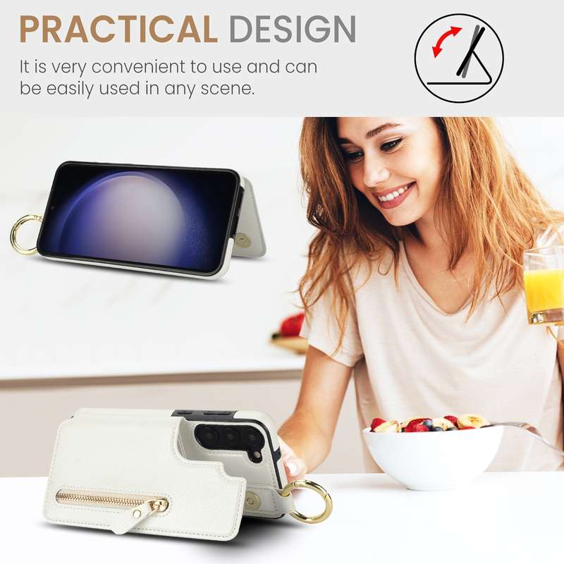 For Samsung Galaxy S23+ 5G Litchi Texture Zipper Double Buckle Card Bag Phone Case(White)