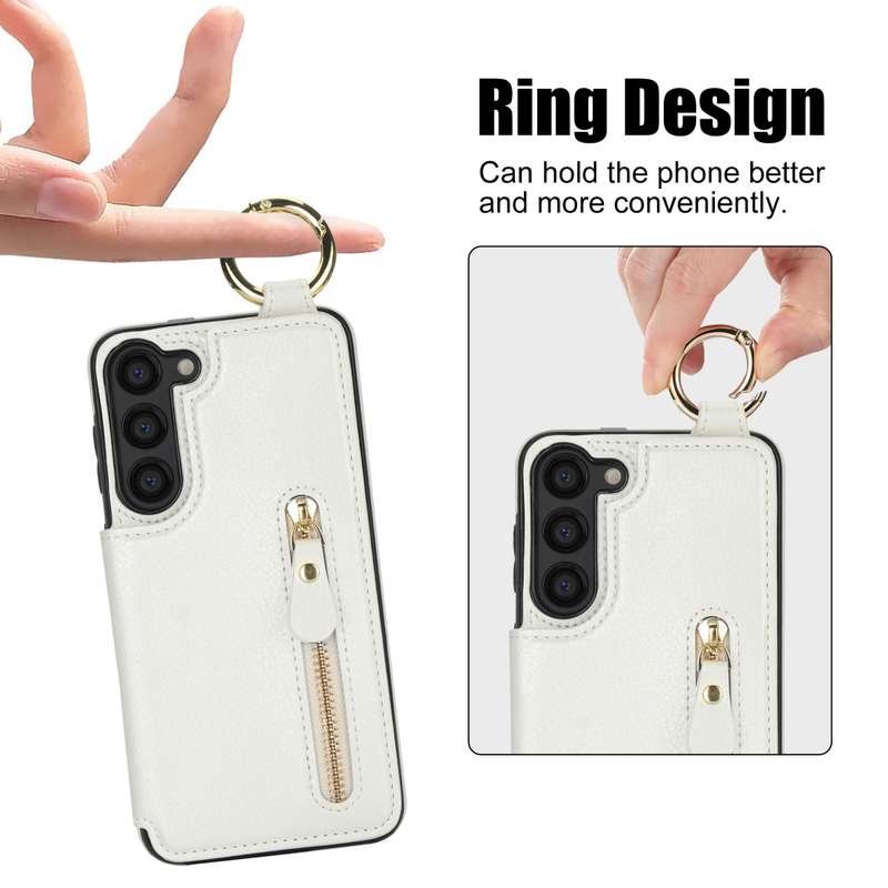 For Samsung Galaxy S23+ 5G Litchi Texture Zipper Double Buckle Card Bag Phone Case(White)