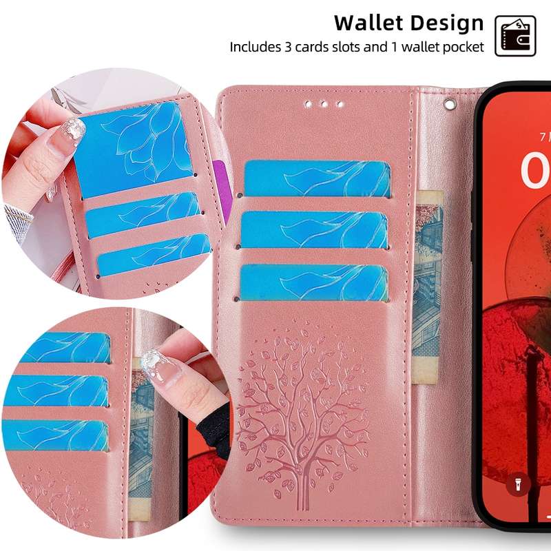For Xiaomi  Redmi Note 11T Pro+ 5G Tree & Deer Embossed Leather Phone Case(Rose Gold)
