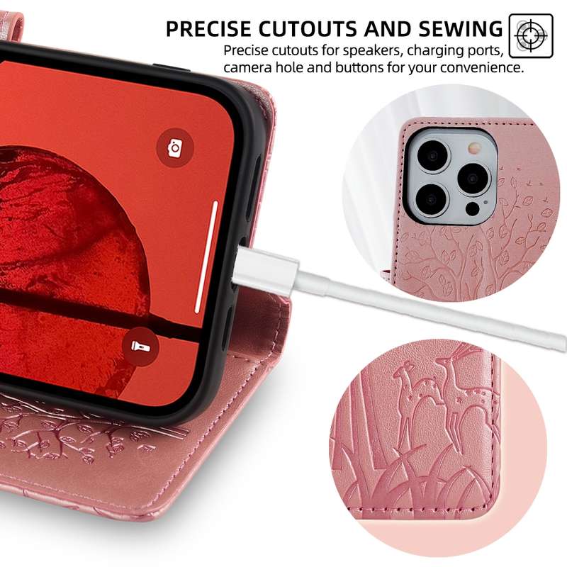 For Xiaomi  Redmi Note 11T Pro+ 5G Tree & Deer Embossed Leather Phone Case(Rose Gold)