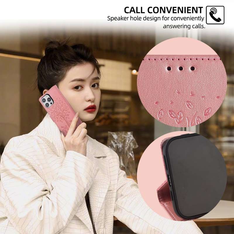 For Xiaomi  Redmi Note 11T Pro+ 5G Tree & Deer Embossed Leather Phone Case(Rose Gold)