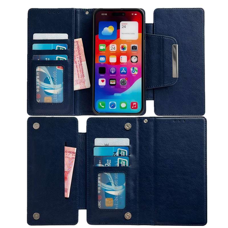 For iPhone 14 Pro Multifunctional 7-Card Wallet Leather Phone Case(Royal Blue)