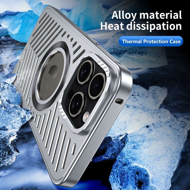 For iPhone 13 Pro Max MagSafe Magnetic Metal Cooling Phone Case(Titanium)