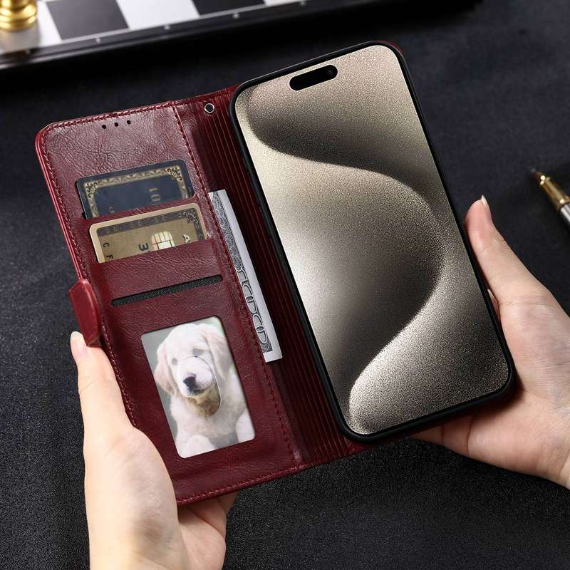 For iPhone 14 Pro Max Simple 6-Card Wallet Leather Phone Case(Wine Red)