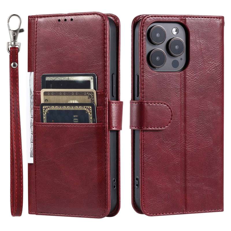 For iPhone 14 Pro Max Simple 6-Card Wallet Leather Phone Case(Wine Red)