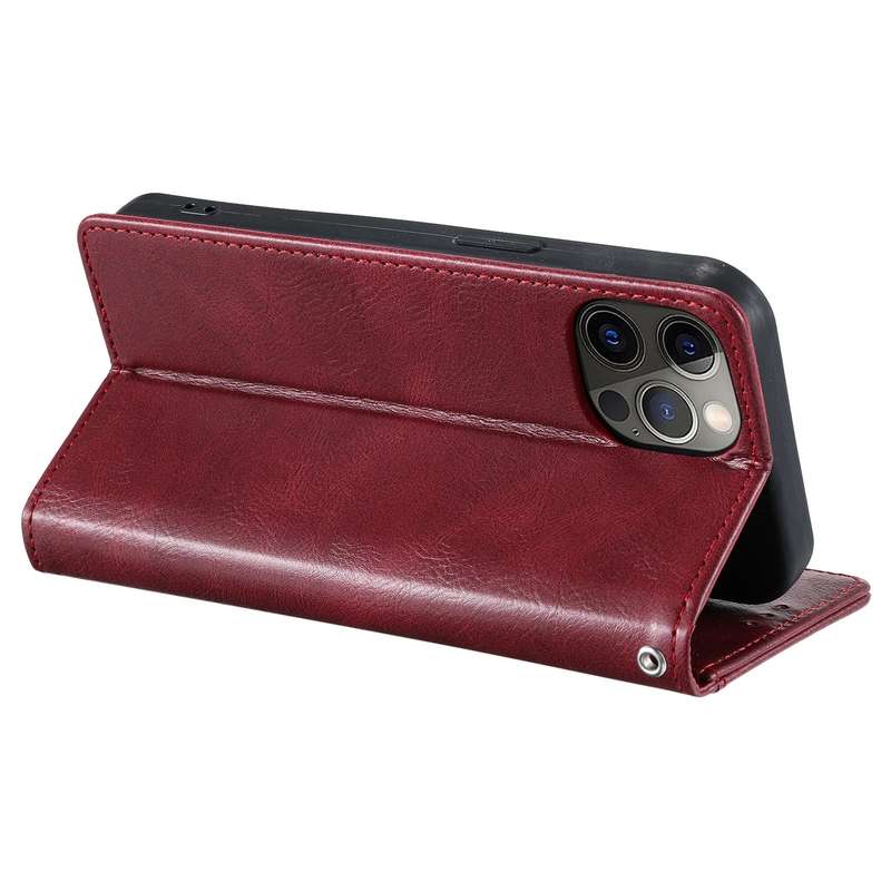 For iPhone 14 Pro Max Simple 6-Card Wallet Leather Phone Case(Wine Red)