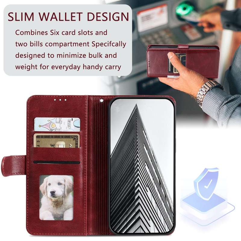 For Xiaomi Redmi Note 13 Pro 4G Simple 6-Card Wallet Leather Phone Case(Wine Red)