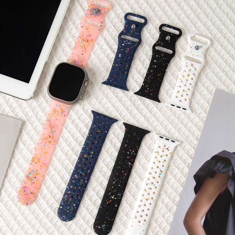 For Apple Watch Series 7 41mm Jelly Color Dots Liquid Silicone Watch Band(Black)