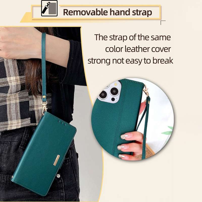 For iPhone 14 Pro Max Crossbody Chain Leather Phone Case(Green)