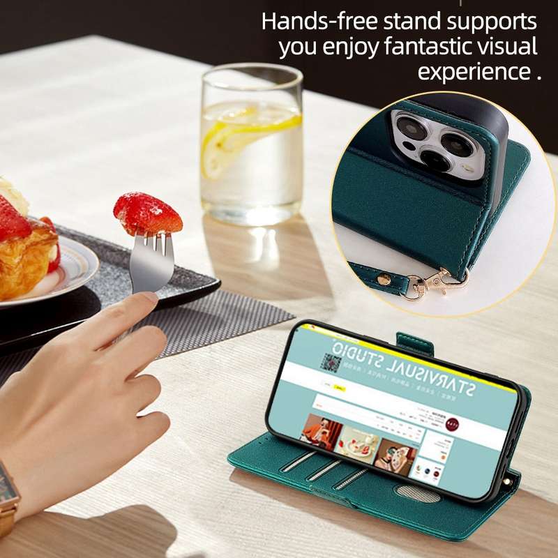 For iPhone 14 Pro Max Crossbody Chain Leather Phone Case(Green)