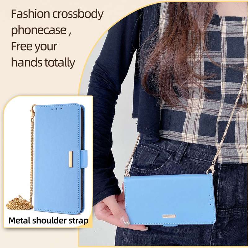 For Samsung Galaxy A15 4G/5G Crossbody Chain Leather Phone Case(Blue)
