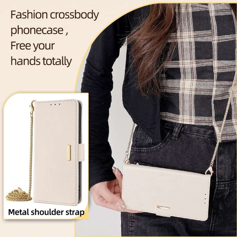 For Samsung Galaxy A55 5G Crossbody Chain Leather Phone Case(White)