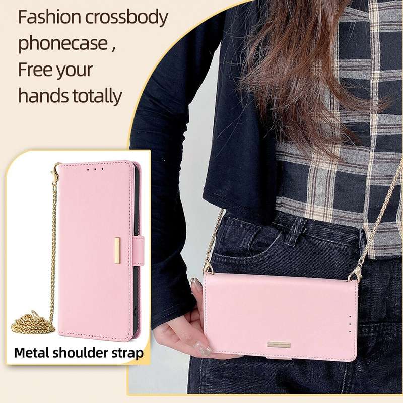 For Samsung Galaxy M54 5G Crossbody Chain Leather Phone Case(Pink)
