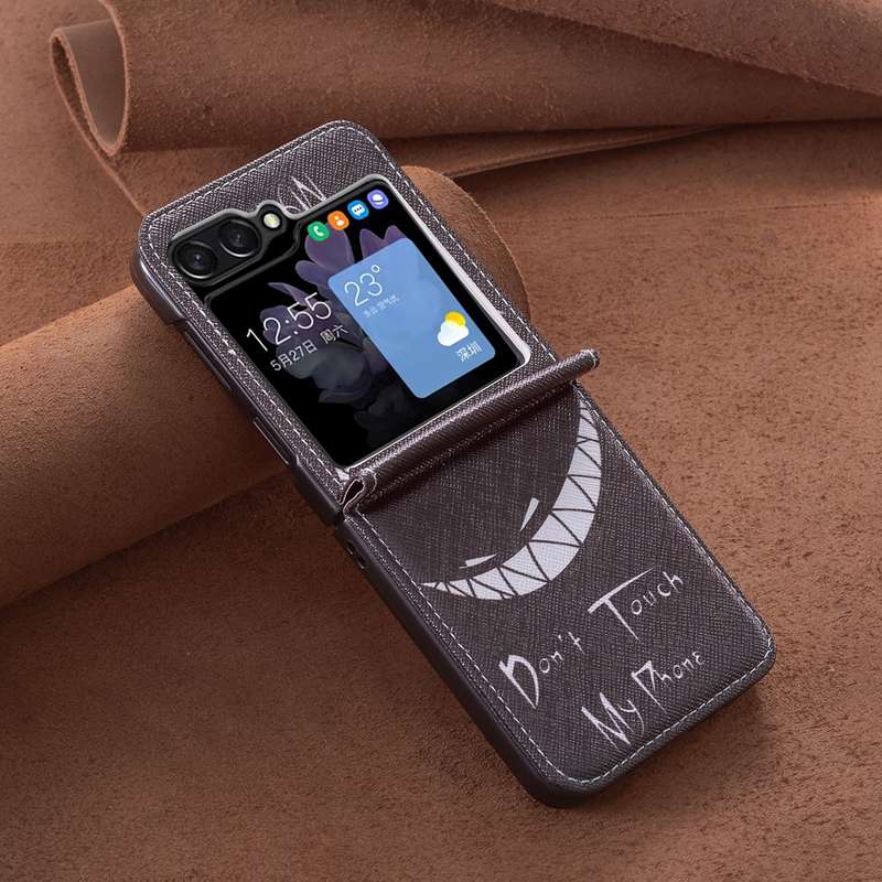 For Samsung Galaxy Z Flip5 Colored Drawing Pattern PU + PC Shockproof Phone Case(Smirk)