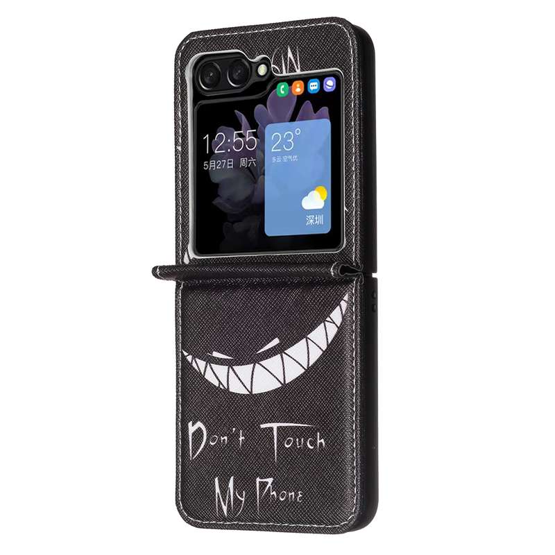 For Samsung Galaxy Z Flip5 Colored Drawing Pattern PU + PC Shockproof Phone Case(Smirk)