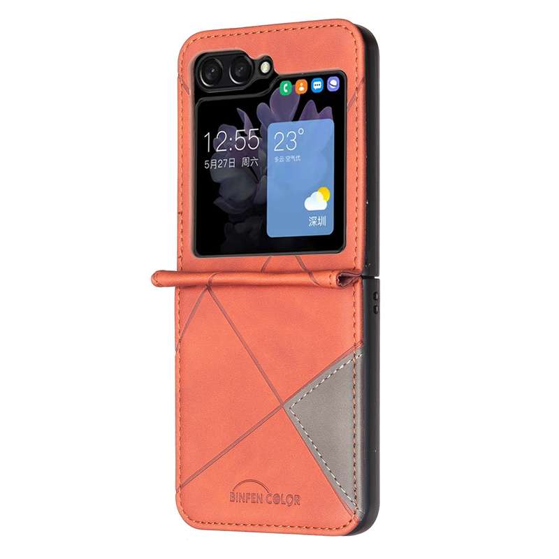 For Samsung Galaxy Z Flip5 Rhombus Texture PU + PC Shockproof Phone Case(Brown)