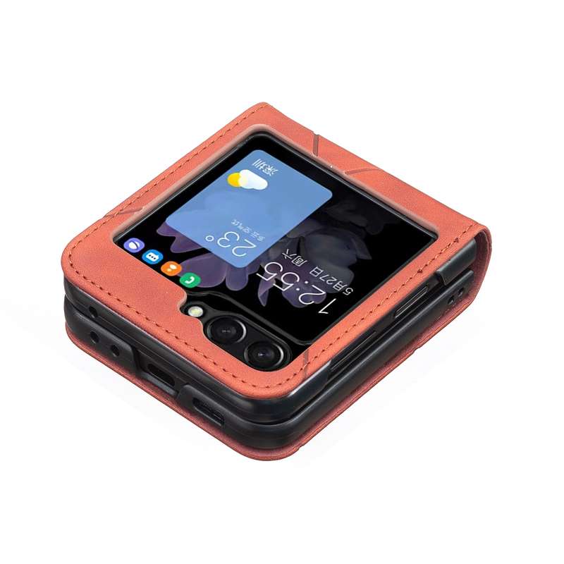 For Samsung Galaxy Z Flip5 Rhombus Texture PU + PC Shockproof Phone Case(Brown)