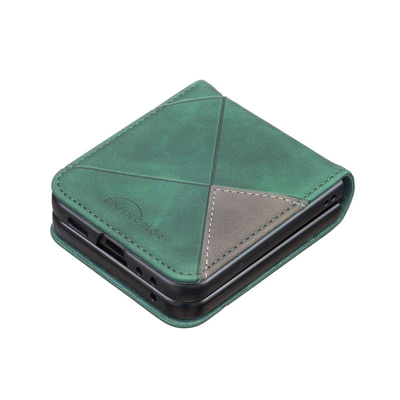 For Samsung Galaxy Z Flip5 Rhombus Texture PU + PC Shockproof Phone Case(Green)