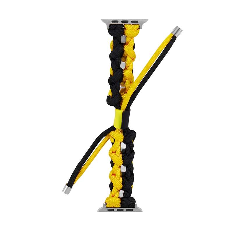 For Apple Watch SE 2022 40mm Screw Nut Dual-Color Braided Paracord Watch Band(Black Yellow)