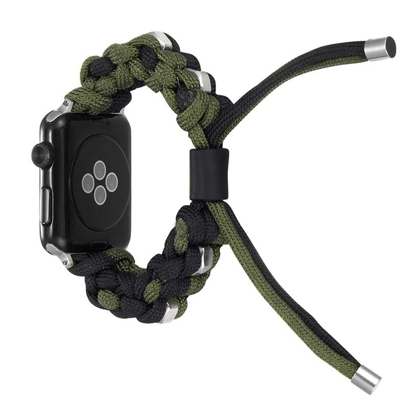 For Apple Watch 38mm Screw Nut Dual-Color Braided Paracord Watch Band(Black Green)