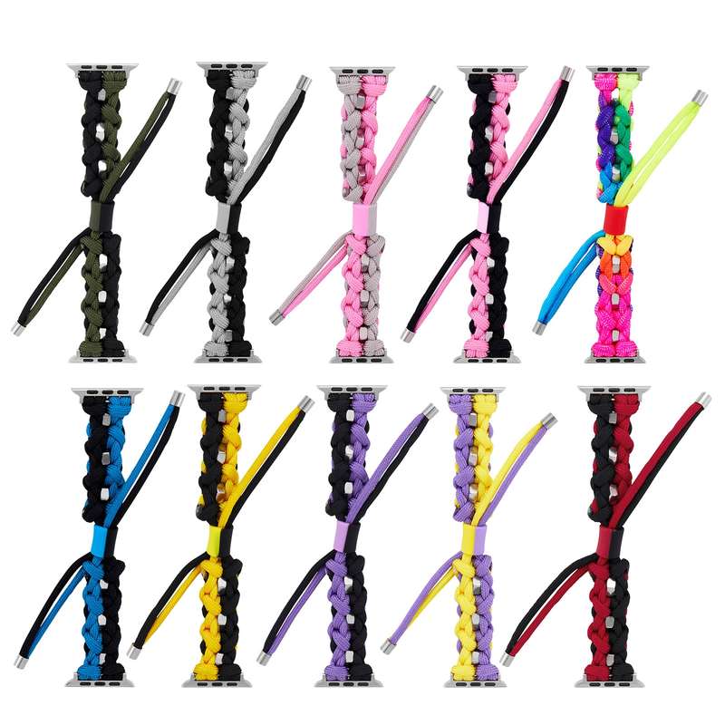 For Apple Watch SE 40mm Screw Nut Dual-Color Braided Paracord Watch Band(Black Yellow)