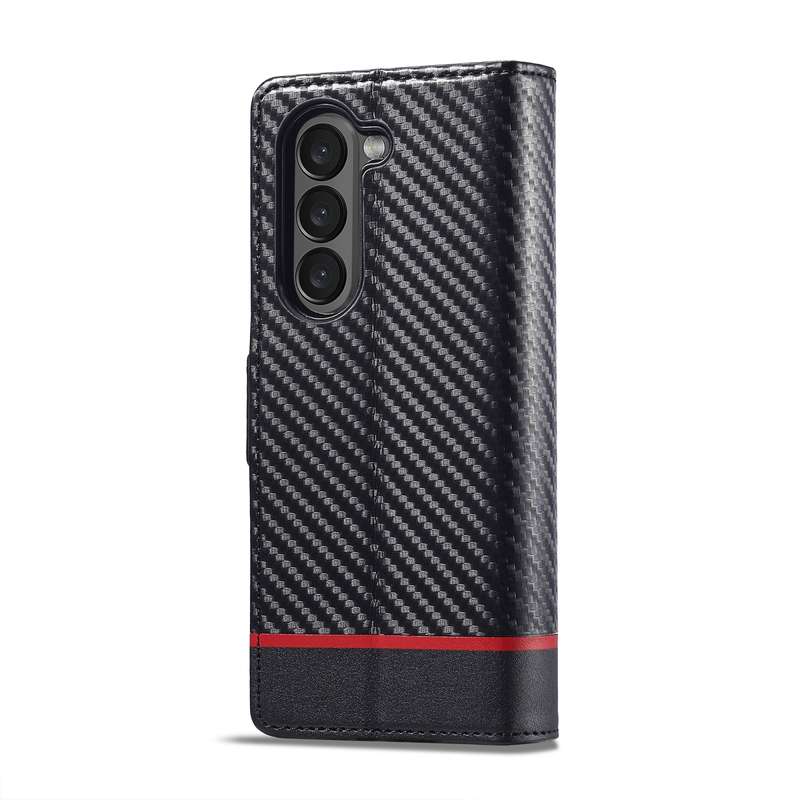 For Samsung Galaxy Z Fold6 5G LC.IMEEKE Carbon Fiber Leather Phone Case(Horizontal Black)
