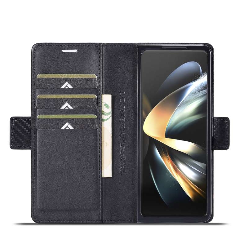 For Samsung Galaxy Z Fold6 5G LC.IMEEKE Carbon Fiber Leather Phone Case(Horizontal Black)