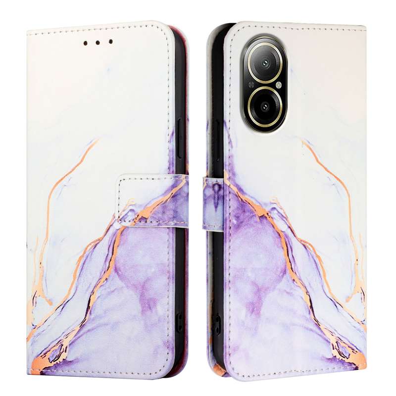 For Realme C67 4G Global PT003 Marble Pattern Flip Leather Phone Case(White Purple)