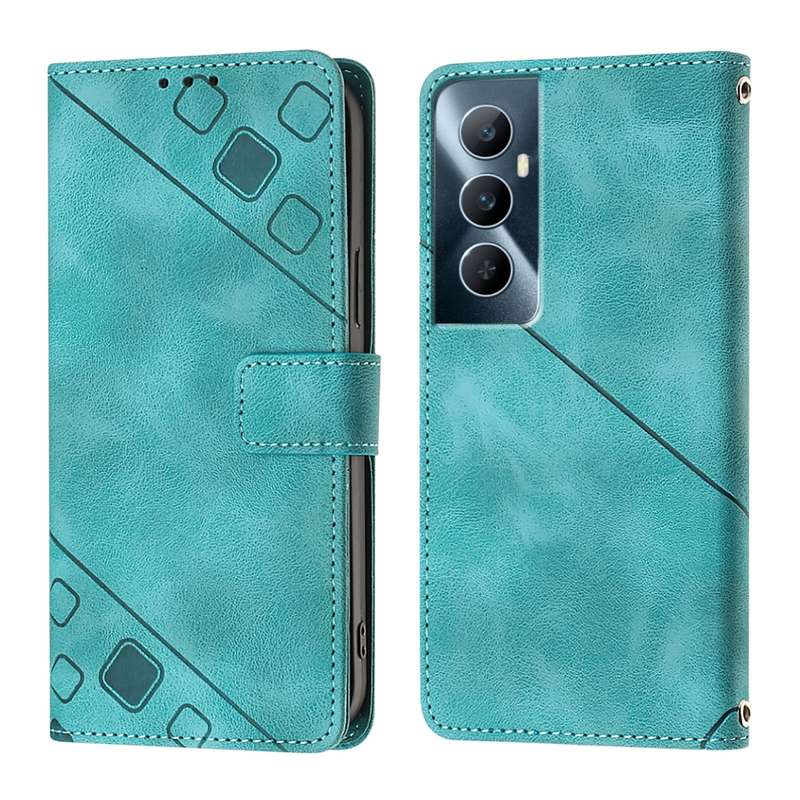 For Realme C65 4G Global Skin-feel Embossed Leather Phone Case(Green)