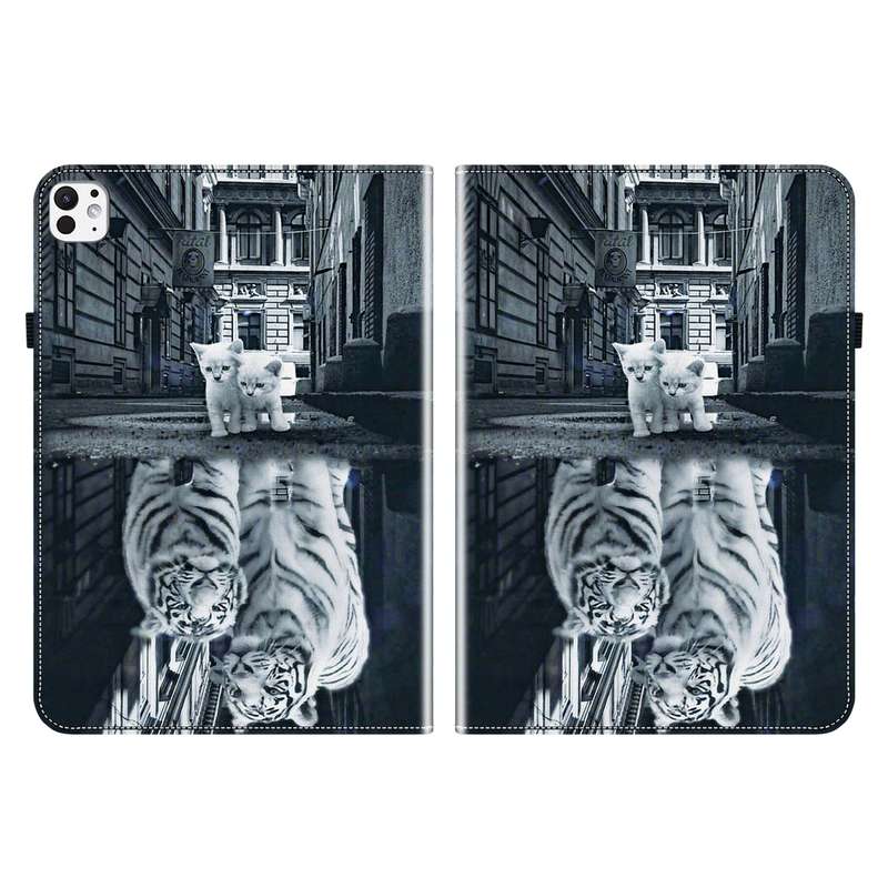 For iPad Pro 11 2024 Crystal Texture Painted Leather Smart Tablet Case(Cat Reflection Tiger)