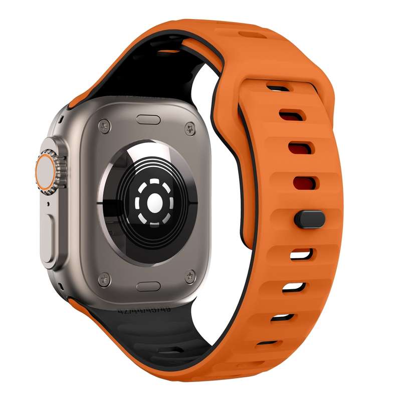 For Apple Watch Series 9 45mm Wave Texture Reverse Buckle Silicone Watch Band(Orange Black)