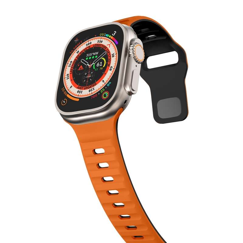 For Apple Watch Series 9 45mm Wave Texture Reverse Buckle Silicone Watch Band(Orange Black)